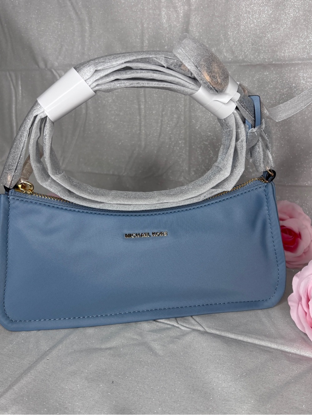Michael Kors Powder Blue Mini Shoulder Bag with Gold Logo